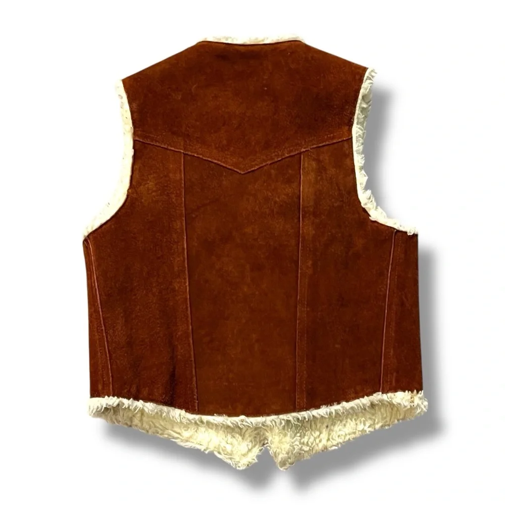 KIDS Suede Western Vest Faux Shearling Snaps Pockets Rodeo Cowboy Unisex Large